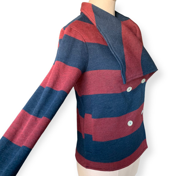 SPLENDID Double Breasted Jacket Coat Wide Notch Lightweight Striped Red Blue S - Picture 3 of 10
